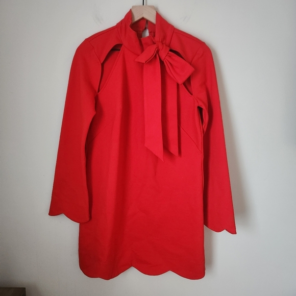 NWT Anthropologie | Maeve Neck Tie Shift Mini Holiday Dress in Red - Size S - Picture 2 of 12